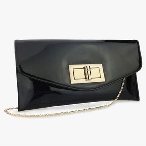 Envelope Patent Faux Leather Clutch Womens Evening Handbag (Black)